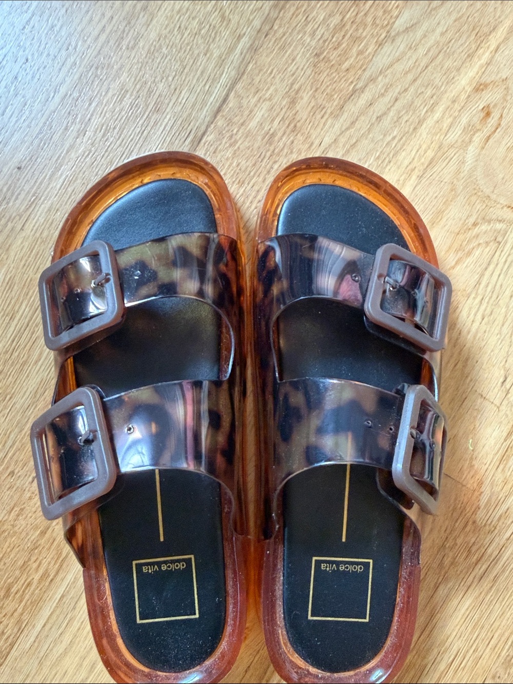Dolce Vita Tortoiseshell Jelly Slide Sandals in Brown/Black